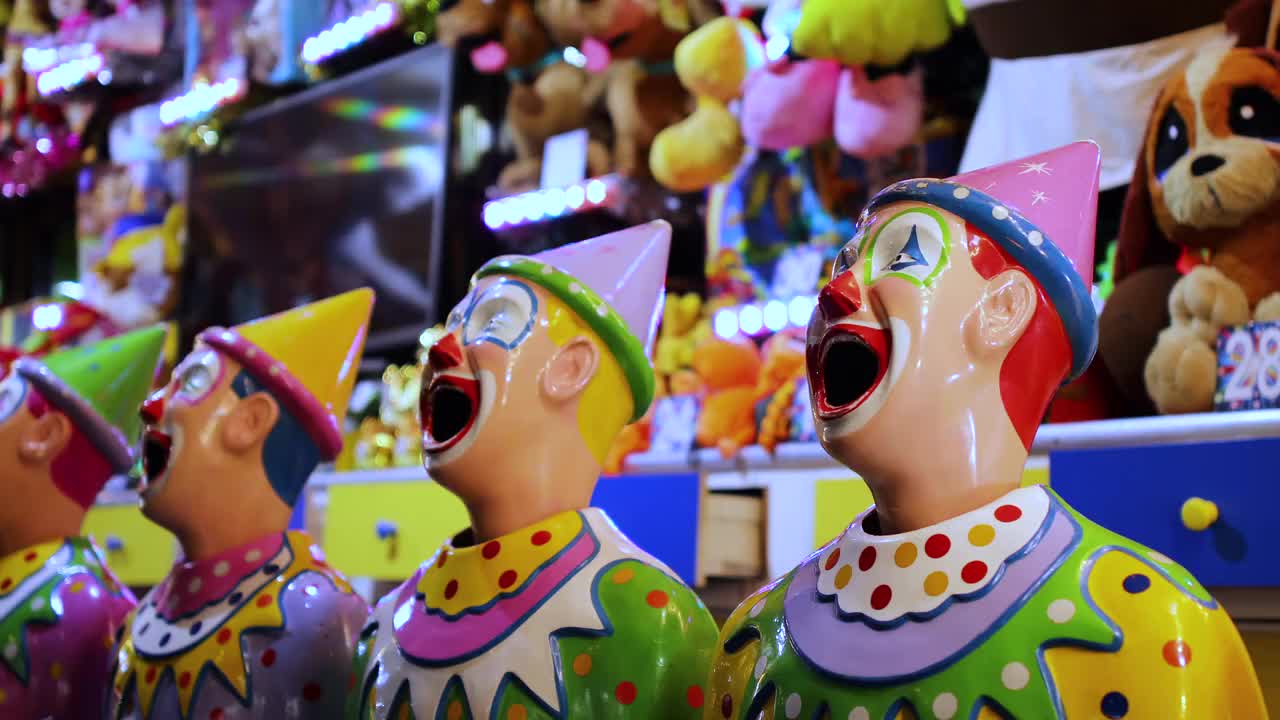 在当地集市的杂耍巷子里大笑的小丑视频下载