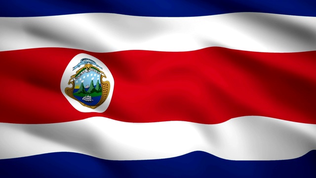 哥斯达黎加国旗在风中飘扬。旗帜特写1080p高清镜头视频下载
