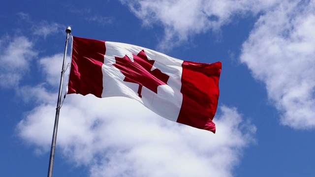 加拿大国旗在云的背景下飘扬视频素材