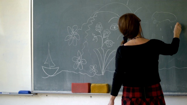 美术老师正在黑板上画画视频下载