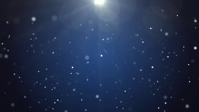4k分辨率圣诞背景，散焦粒子在深蓝色的背景，缓慢下降的白色散焦，闪烁的灯光背景视频素材