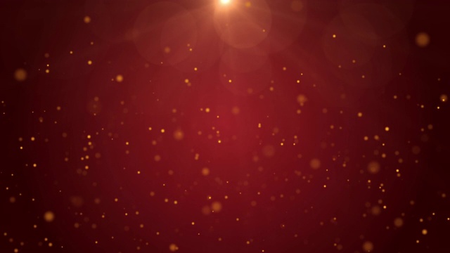 4k分辨率的圣诞背景，散焦金色粒子在红色背景，缓慢下降的白色散焦，闪烁的灯光背景，视频素材