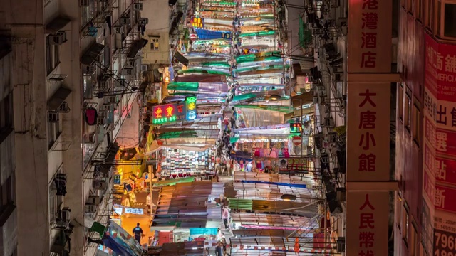 time - pase夜景街景香港庙街传统街市视频素材