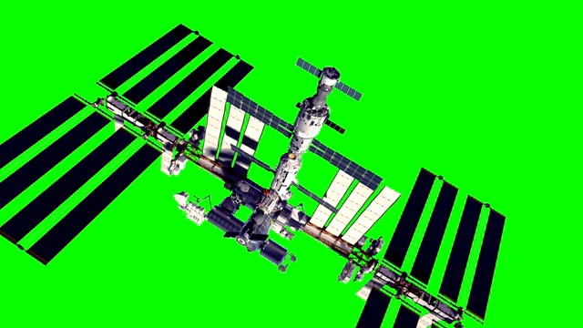 4 k。宇宙飞船与国际空间站对接。绿色的屏幕。视频素材