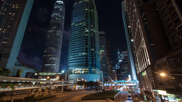 香港街道交通夜间现代都市市区景观时光流逝视频素材