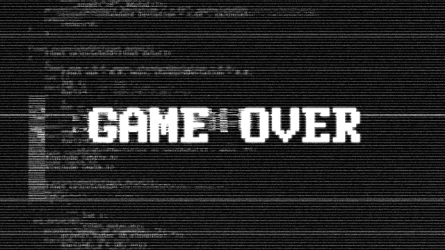 GAME OVER Glitch文本动画(3个版本的Alpha通道)，旧的游戏机风格，渲染，背景，循环视频素材