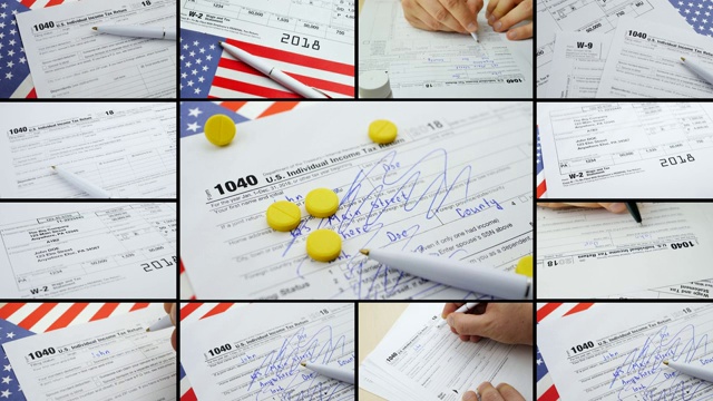 IRS表格1040和W-2:美国个人所得税申报表视频素材