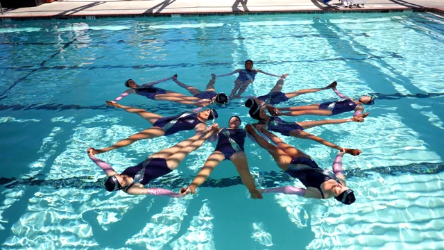 MS高级女子花样游泳队在例行比赛中改变队形视频素材