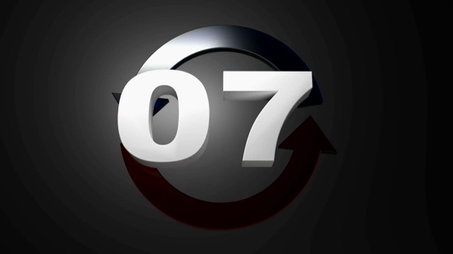 数字07前面的两个旋转的蓝色和红色箭头，在一个黑色的背景- 3D视频剪辑视频下载