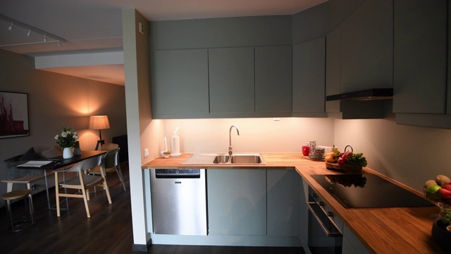 斯堪的纳维亚现代家庭室内与开放空间厨房视频下载