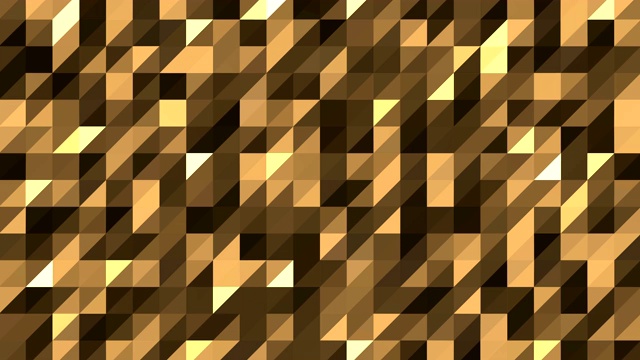 抽象多边形几何曲面。移动金色三角形的低多边形运动背景视频素材