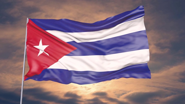 在太阳和云彩的天空下，古巴国旗的动画视频素材
