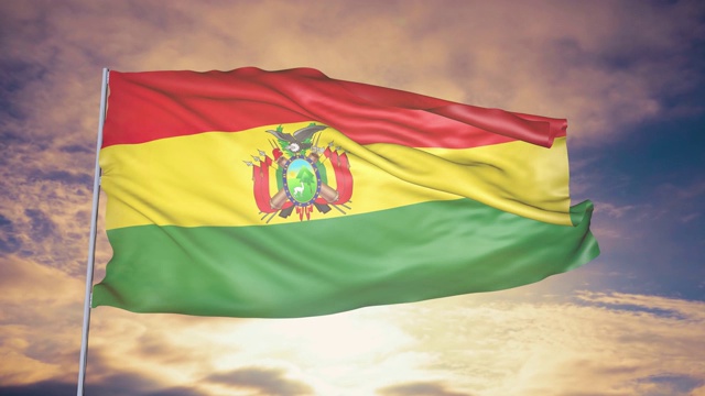 玻利维亚国旗的动画对抗天空的太阳和云视频素材