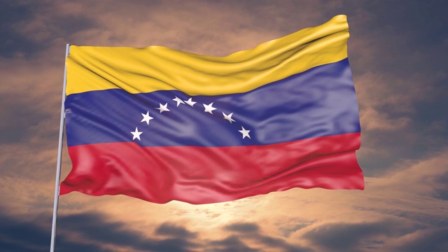 委内瑞拉国旗的动画对抗天空的太阳和云视频素材