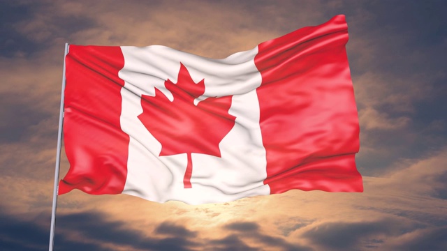动画加拿大国旗的背景上的天空，太阳和云视频素材