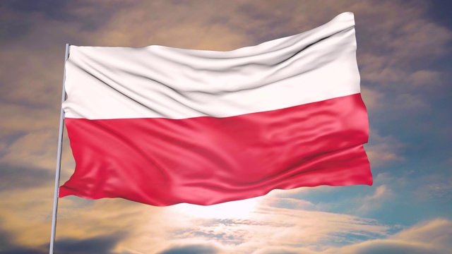 以天空、太阳和云彩为背景的波兰国旗动画视频下载