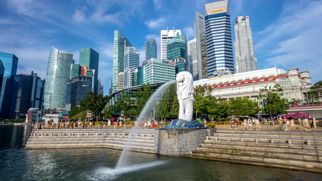 鱼尾狮公园和狮头喷泉，新加坡视频下载