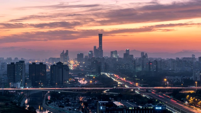 夕阳下的北京CBD天际线视频素材