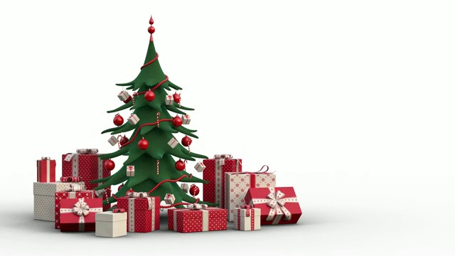 动画圣诞贺卡与圣诞老人和圣诞树上的白色视频素材