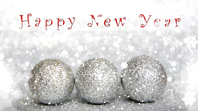 三个银色的球。新年和圣诞的银饰与雪花的效果。新年快乐视频素材