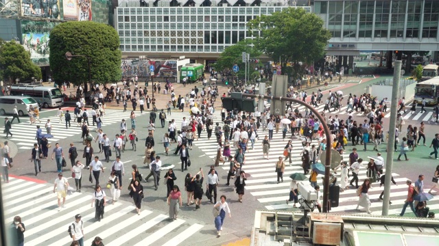 市民和游客正在穿过东京涩谷人行横道视频素材