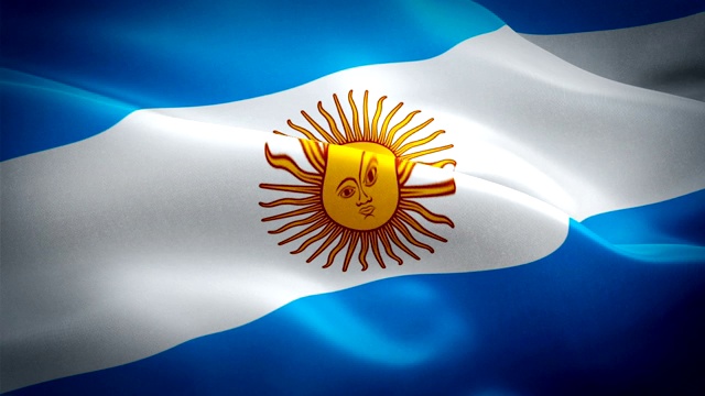阿根廷国旗特写1080p全高清1920X1080镜头视频在风中飘扬。国家‎布宜诺斯艾利斯‎3d阿根廷国旗挥舞。阿根廷标志无缝循环动画。阿根廷国旗高清分辨率背景1080p视频素材