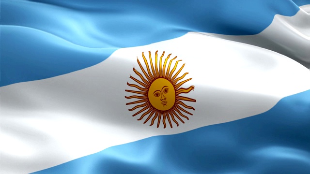 阿根廷国旗运动循环视频在风中飘扬。现实的阿根廷国旗背景。阿根廷国旗循环特写1080p全高清1920X1080镜头。阿根廷南美国家国旗镜头视频电影，新闻视频素材