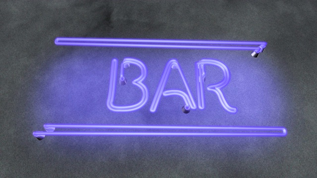 霓虹招牌酒吧在咖啡馆酒吧餐厅，夜间工作当地酒吧喝酒灰墙视频下载