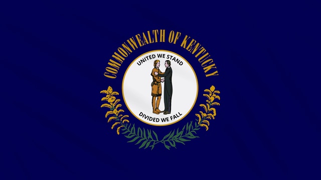 肯塔基州国旗在风中飘扬，以循环为背景视频素材