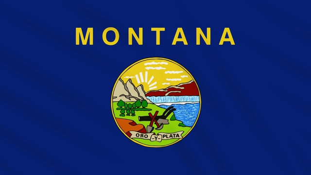 蒙大拿州的旗帜在风中飘扬，以环形为背景视频素材