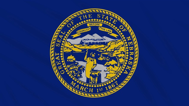 内布拉斯加州的旗帜在风中飘扬，背景为环形视频素材