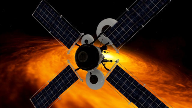 卫星接近旋转黑洞。美国航空航天局图像视频素材