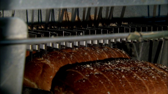 刀片在机器中移动时将面包切片。视频下载