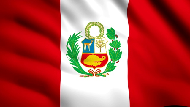 秘鲁国旗运动视频在风中飘扬。旗帜特写1080p高清镜头视频下载