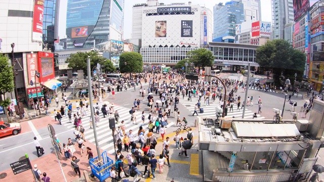 人们在白天穿过涩谷人行横道视频素材