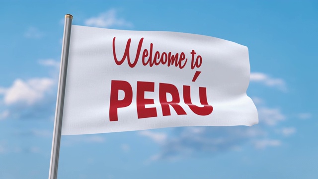 欢迎来到秘鲁挥舞旗帜(包括哑光，你可以把自己的背景)视频素材