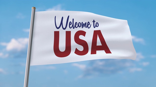 欢迎来到美国挥舞旗帜(包括哑光，你可以把自己的背景)视频素材