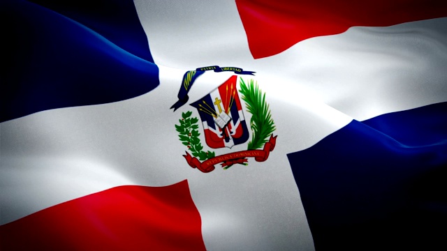 多米尼加国旗飘扬。国家3d多米尼加共和国国旗飘扬。南美乡村无缝循环动画标志。多米尼加共和国旗帜高清分辨率背景。多米尼加共和国国旗特写1080p全高清视频演示视频素材