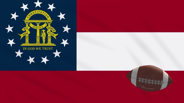 乔治亚州国旗飘扬，橄榄球旋转，循环视频下载