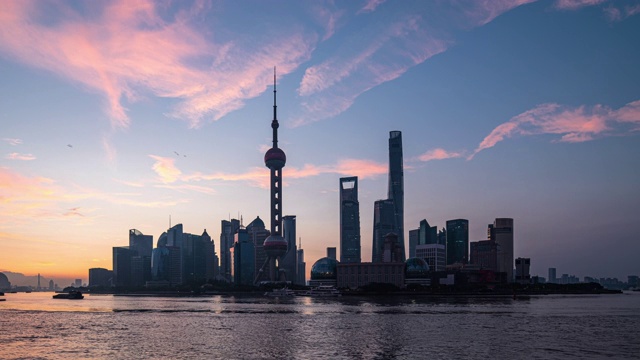 陆家嘴金融区视角，东方明珠塔、上海环球金融中心、上海中心大厦等地标建筑。视频素材