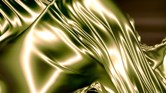 闪亮的金属布飞扬。抽象的金色背景豪华布或波浪褶皱豪华背景设计。3 d渲染。4K，超高清分辨率视频下载