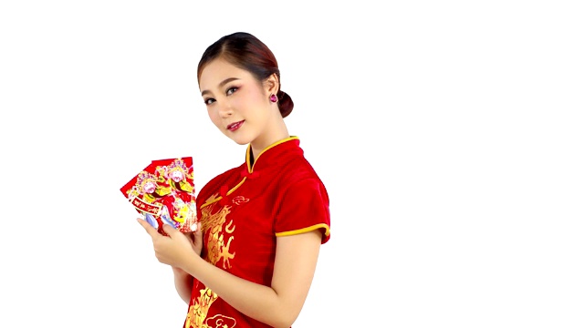 中国女人喜欢收到装满钱的红包视频素材