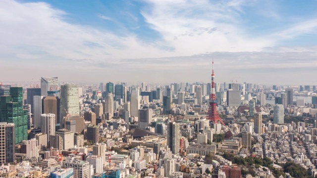 延时:东京塔和日本城市景观的鸟瞰图视频下载
