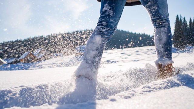 冬季徒步旅行和穿雪鞋视频素材