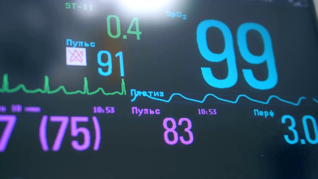 脉搏和氧气率的近距离显示在医疗屏幕上视频素材