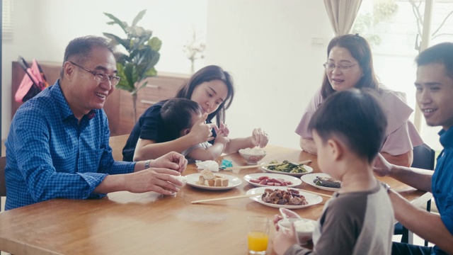 多代同堂的一家人享用晚餐视频下载