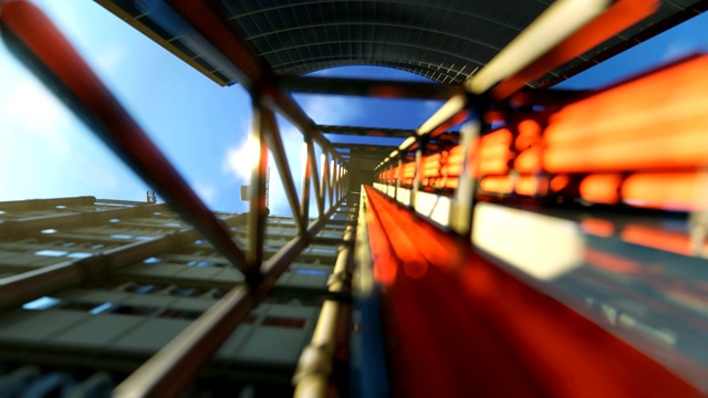 在商业摩天大楼的建筑框架内的相机旅行视频下载