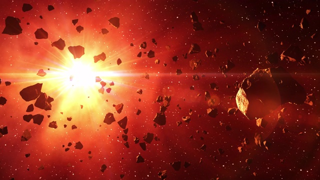 4 k。红光中的小行星带。视频素材