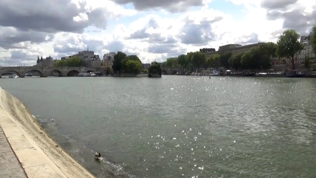 法国巴黎的一条波光粼粼的河流视频下载