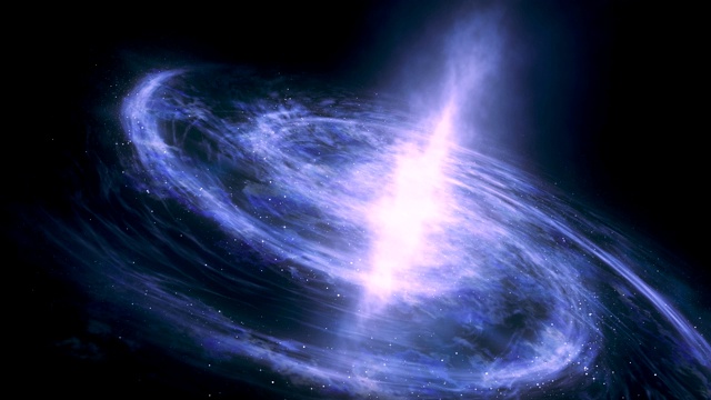 旋涡星系附近的摄像飞行。抽象的空间背景。引人注目的3 d场景。4 k。视频素材